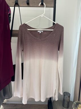 Sonoma Ombre V-Neck Waffle Knit Long Sleeve Top